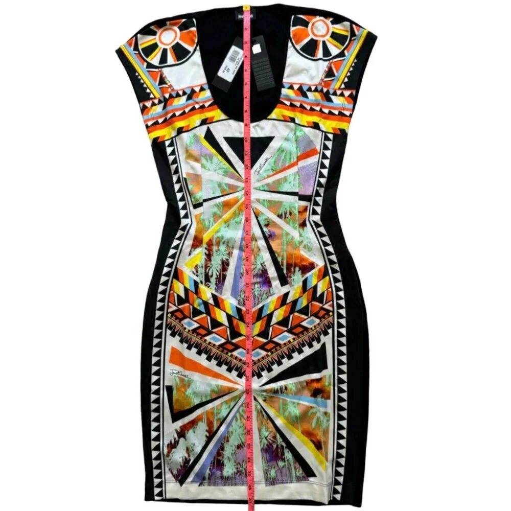 NWT Just Cavalli Bodycon Graphic Print Palm Tree Knee Length Dress Size 42 - Picture 10 of 13